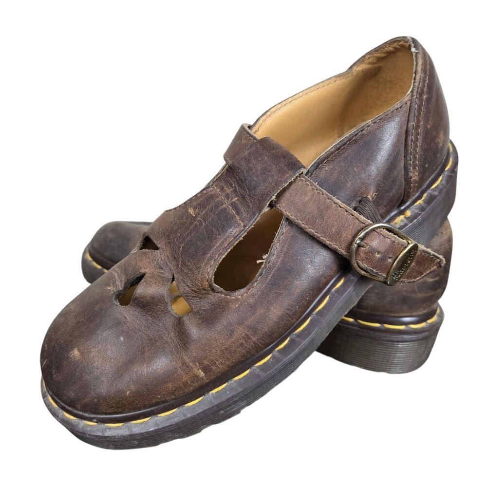 VTG Dr Doc Martens 8062 Mary Jane Brown Leather Shoes England Women's US 4 90s